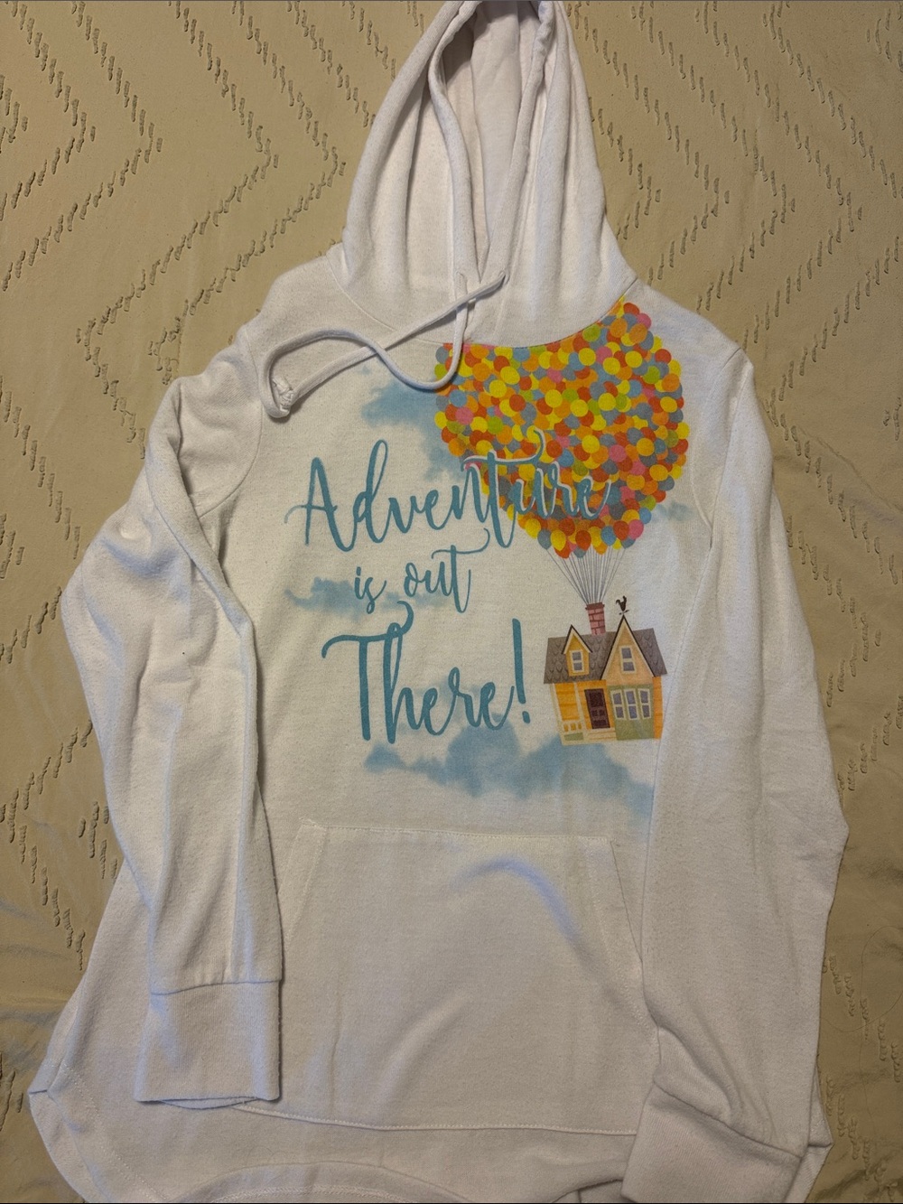 Disney White Hoodie with Multicolor Balloon Graphic